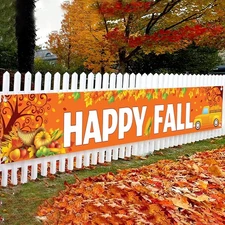 KatchOn, Happy Fall Yard Banner - XtraLarge, 120x20 Inch | orange 