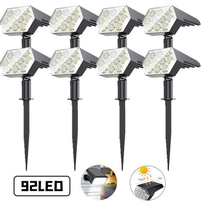 8 Pack 92-LED Solar Spotlights Landscape Lights Outdoor Garden Pathway Lamp US