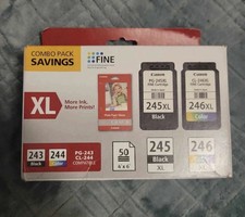 Canon PG-245XL Black CL-246XL Color Ink Combo + 50 4x6 Photo Paper