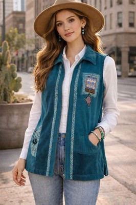 Nancy Bolen City Girl Vest Women sz Small Southwestern Turquoise USA