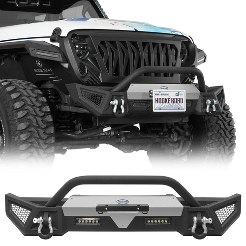 Fit 18-25 Jeep Wrangler & Gladiator Stubby Front Bumper w/Bull Bar & Winch Plate