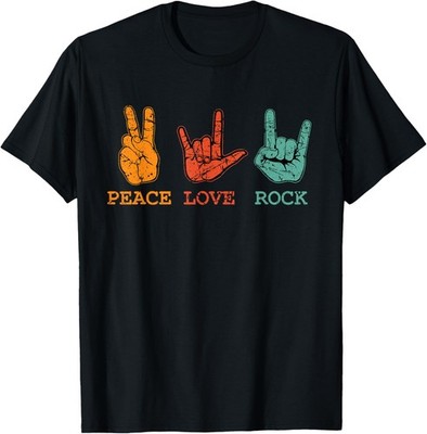Peace Love Rock N Roll Hippie Musician Rocker Hand Sign T-Shirt