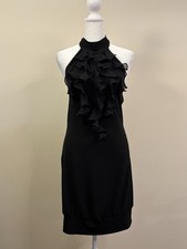 Vintage Y2K Black Halter Ruffle Mini Dress Sweet Storm Size M Classic LBD