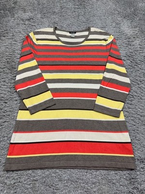 Gerry Weber Sweater Women 12 Multicolor Striped 3/4 Sleeve Viscose Pullover