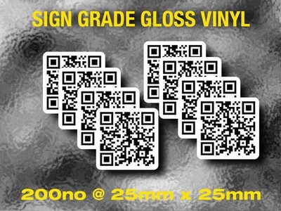 200 keine KUNDENSPEZIFISCHEN QR CODE AUFKLEBER in selbstklebendem Vinyl - 25 mm Website/Menü/Kontakt