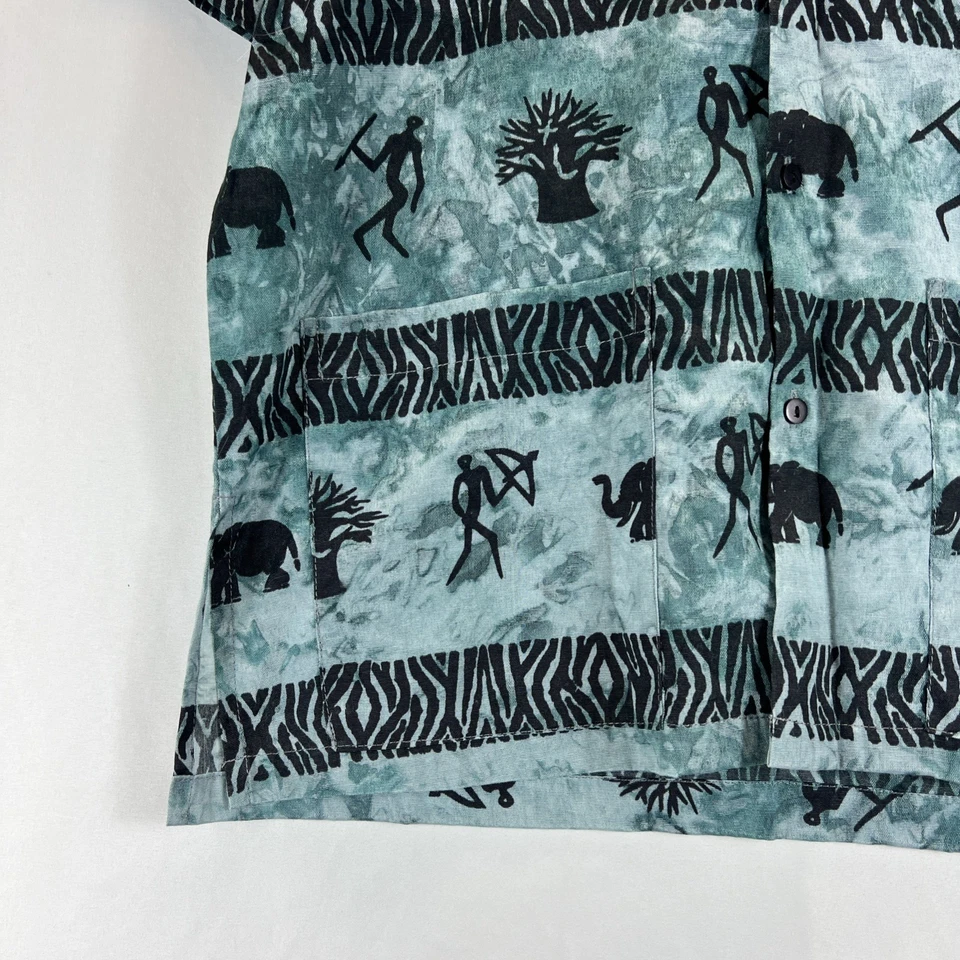 Image Multicolor Patterned Short Sleeve Button Down Collared Shirt Men's Size S - Image 2 of 4