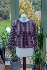 Dixie Purple Multi 3/4 Sleeve Button Up Plaid Check Tweed Jacket Medium M 12 14