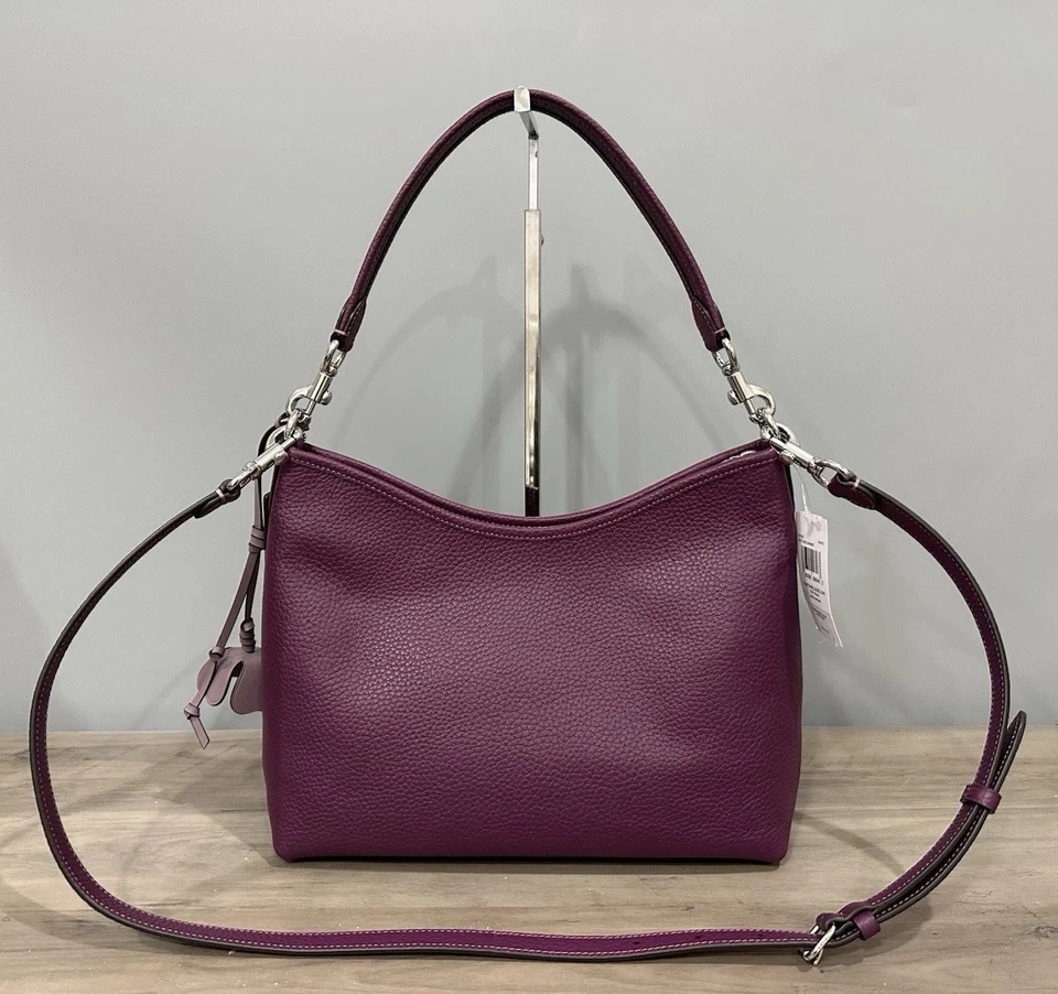 COACH CCE35 Laurel Shoulder Bag W/Flower Charm Soft Pebble Leather Plum/Jasmine - Image 4 of 4