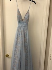 Women’s blue and tan prom dress