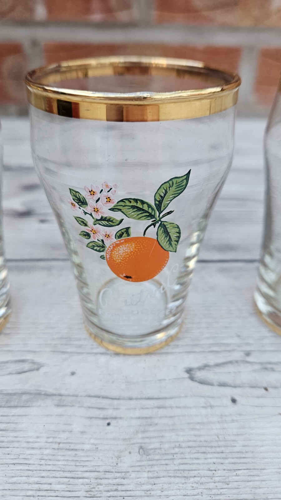 Vintage Britvic Fruit Juice Glasses Set Of 4 Different Gold Rim (Set A