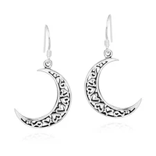 Romantic Crescent Moon Sterling Silver Dangle Earrings