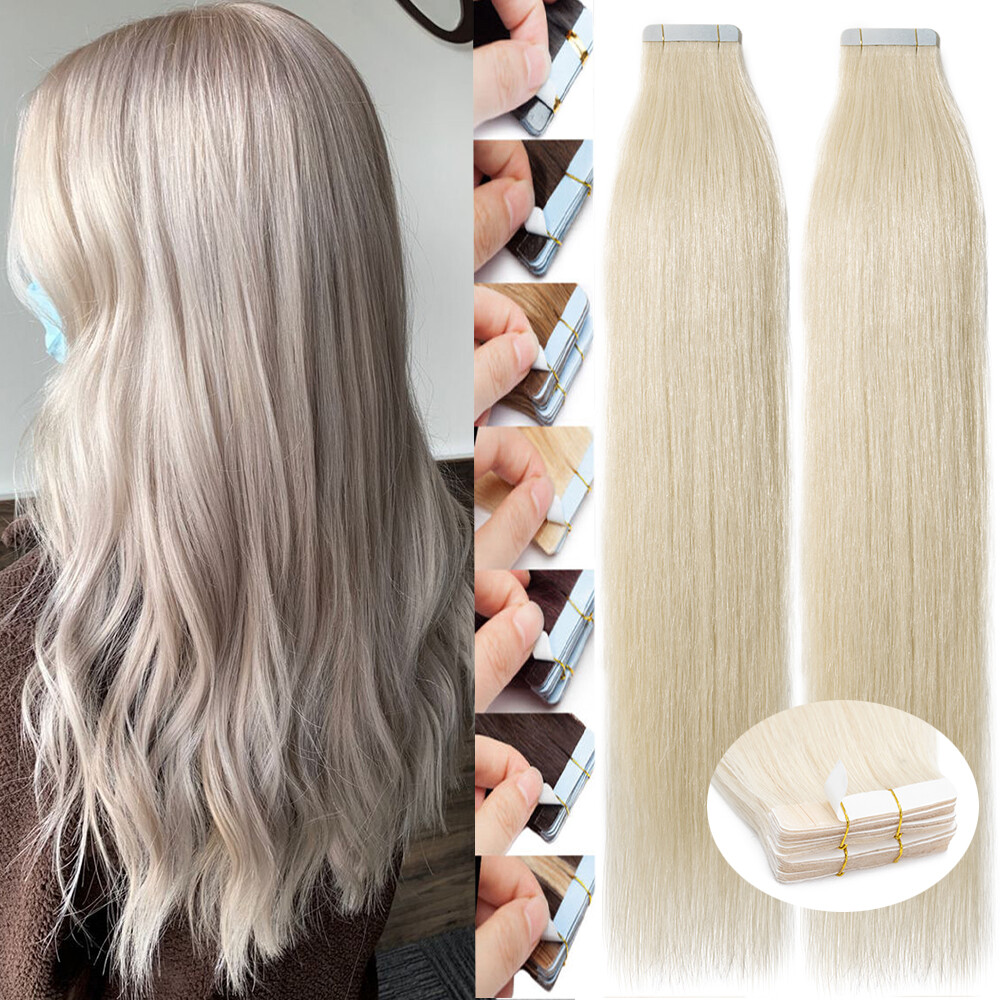 Thick 80pcs Tape In Real Human Hair Extensions Skin Weft Full Head Blonde  200g
