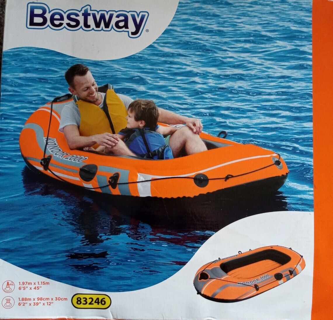 Bestway Inflatable Kondor 2000 Boat 2 Person Rubber Dinghy Lake Raft 