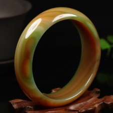 60mm Natural Brown Green Chalcedony Jade Bangle Bracelet Agate Bangle 06123