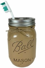 TOOTHBRUSH Holder Mason Ball Canning Pint Jar HANDMADE Blue Gray Tan Brown Cream
