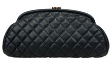CHANEL Timeless Black Quilted Caviar Leather Large Clutch Bag Silver Hardware