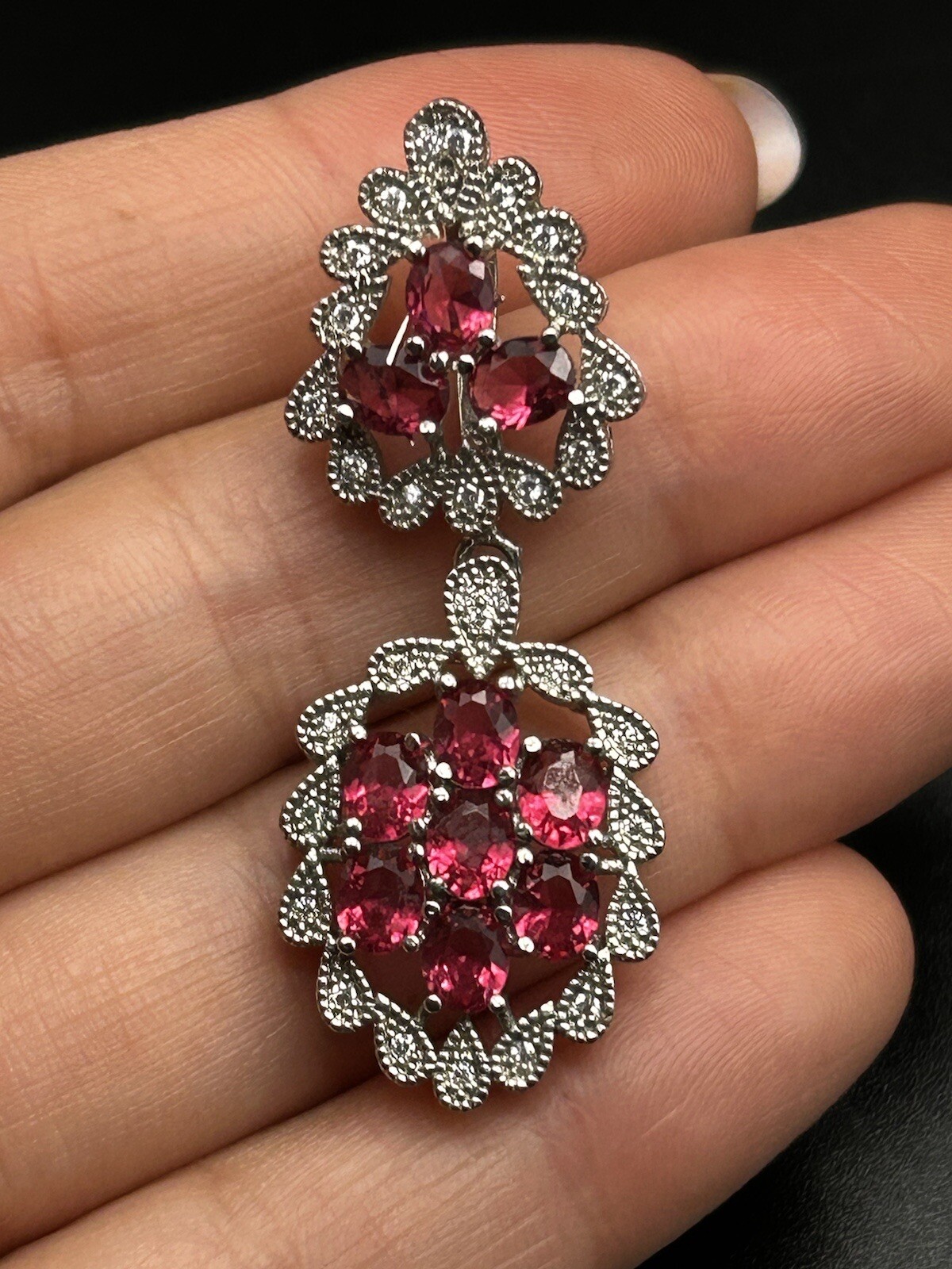Sterling Silver .925 Synthetic Ruby Rhinestone Pe… - image 1