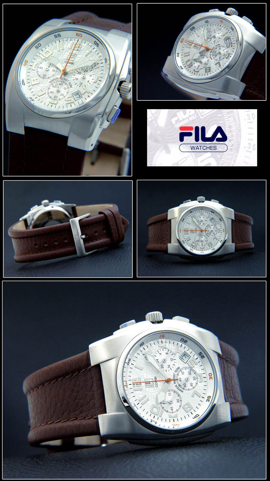 FILA Combi Chronograph Mens Watch Stainless Steel Orange in Pointer Brown Band 500G