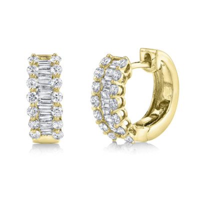14K Gelbgold Baguette Diamant Huggies Ohrringe Runde Creolen 1,12 Karat Natürlich