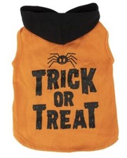 Halloween Cat Dog Pet Clothing Black/Orange Trick Or Treat Hoodie Size XS
