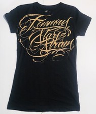 FAMOUS STARS AND STRAPS Women s Black Spell Out T-Shirt Travis Barker Size Large