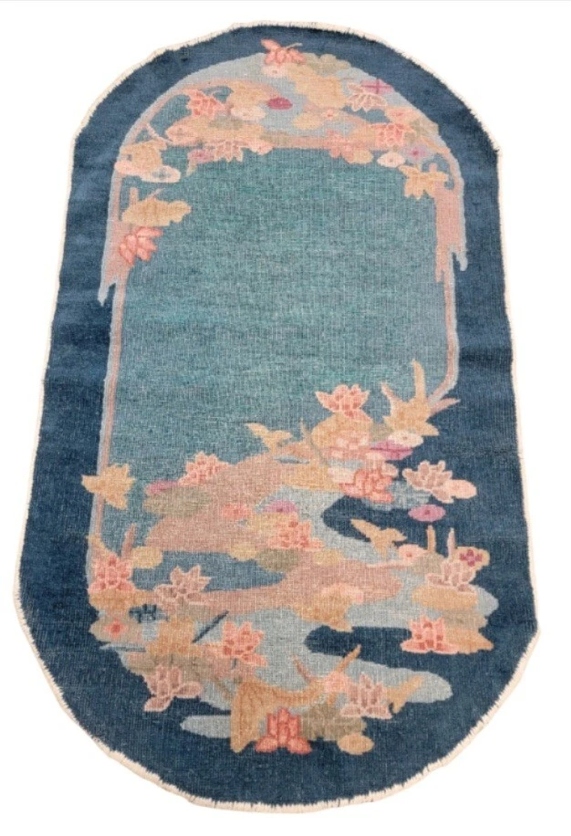 Hermosa alfombra china Art Deco auténtica anudada a mano tamaño 2'6"x4'6" Cir 1920 Foto 3 de 4