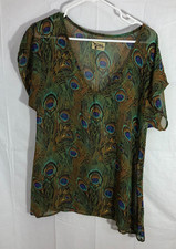 Show Me Your MuMu Top Peacock  Sheer One Size  Green Short Sleeve V-neck