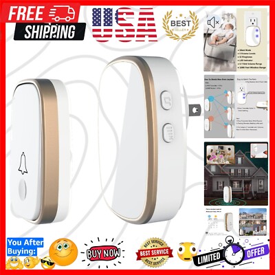 Wireless Doorbell Chime 1000ft Range with Custom Ringtones & Flashing Alerts