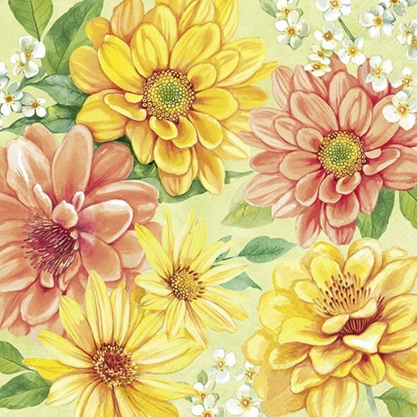 4 x Paper Napkins/33cm/3Ply/Decoupage/Flowers in Yellows and Oranges