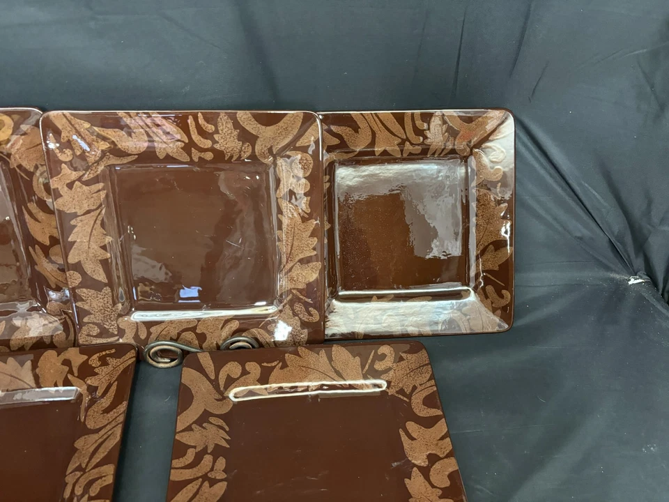 Laurie Gates "REGENCY BROWN" ~ Set of 5 ~ Square Dinner Plates ~ 11" - Image 4 of 4