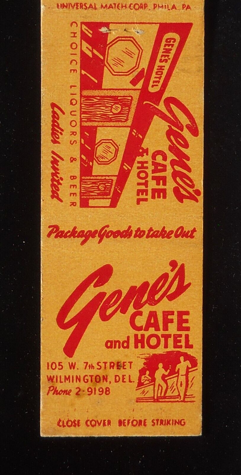 1940s Gene's Cafe and Hotel Ladies Invited Package Goods Take Out Wilmington DE