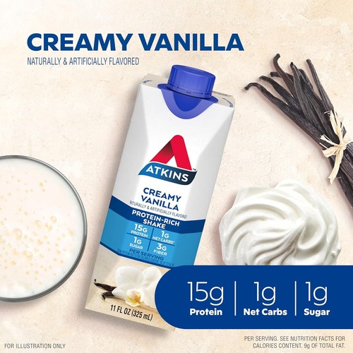 Atkins Creamy Vanilla Protein Shake 15g Protein 12 Ct Keto Friendly Same Day Shi - Picture 4 of 14
