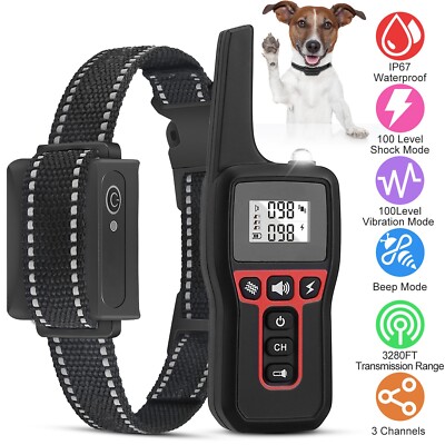 Dog Training Collar 3280ft Pet Beep Vibration Electric 3 Channels Shock Collar