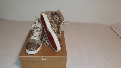 MSRP $3995 Christian Louboutin Taupe Brown Strass RARE Sneaker 100