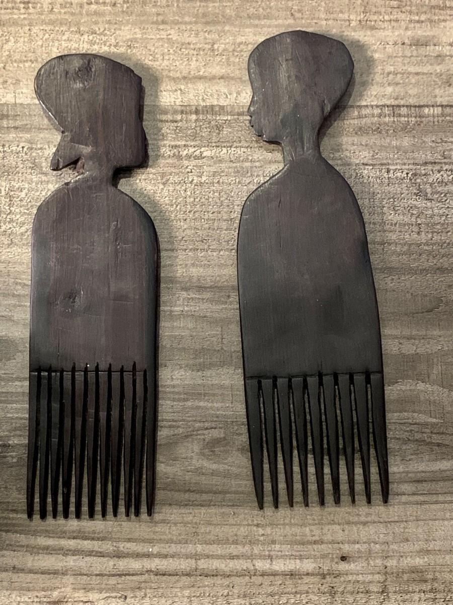 Vintage African Hand Carved Wooden Hair Comb Afro Pick  display picture 1