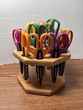 Paper Scissors Lot Of 15 With Wooden Carousel Holder Paper Crafting