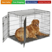 42-Inch iCrate for Large Breeds, 71-90 lbs, Double Door Folding Dog Crate wit...