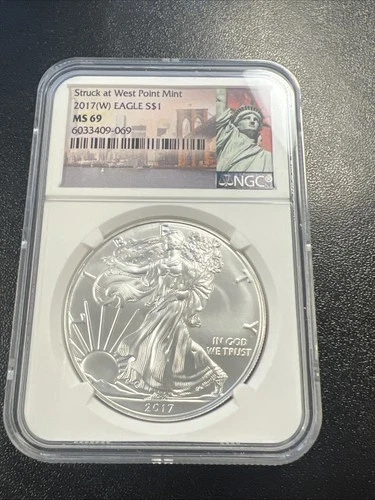 2017-W American Silver Eagle .999 $1 - NGC MS 69 / Statue of Liberty Label - NR!
