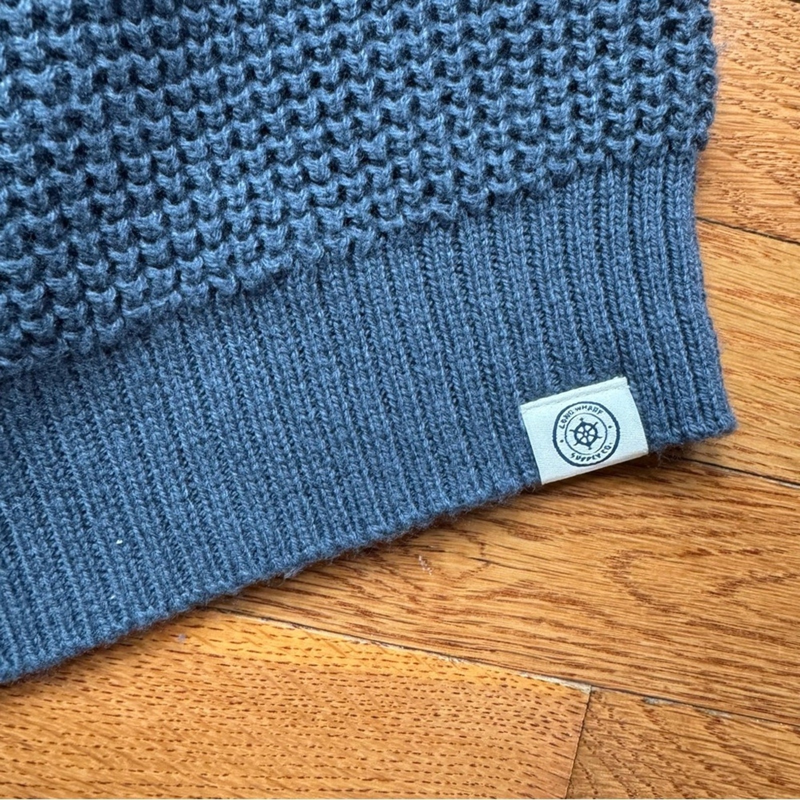 Long Warf Wellfleet Seawell Marine Blue Chunky Knit Quarter Zip Sweater Size XXL