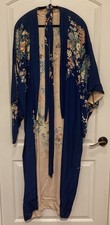 Vintage Reversible Blue and Pink Floral Japanese Kimono 1940s-1950s Oriental