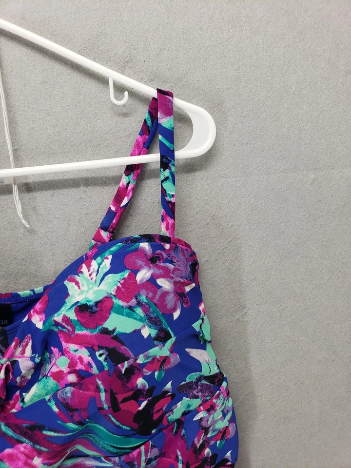 Catalina Swimsuit Womens 1X 16W Blue Pink Floral One Piece Adjustable Straps - Image 3 of 4