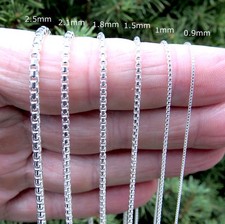 Solid 925 Sterling Silver Italian Unisex Round Box Chain Necklace, Made in Italy