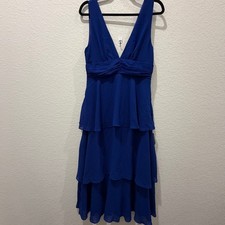 Lulus Royal Blue Tiered Midi Dress V-Neck Sleeveless Chiffon Cocktail Size L