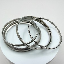 Silver Tone Stackable Bangle Bracelet Set 8in Minimalist Layering Jewelry