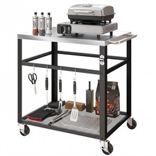 Outsunny Carrello Barbecue da Esterno con Piano in Acciaio Inox e Ruote, Nero