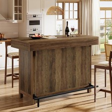 57.48-Inch Rectangular Bar Table, Industrial Home Bar Unit with Metal Footrest