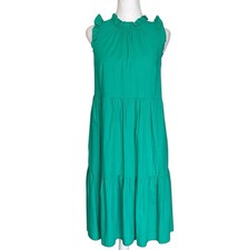 J. Crew Women’s Sz 4P Midi Dress Green Sleeveless Ruffle Stretch Pockets Resort