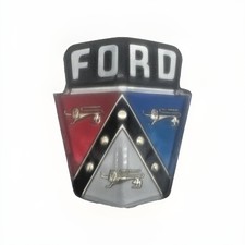 Vintage Ford V8 Style Crest Emblem Badge Red White Blue Metal Plaque