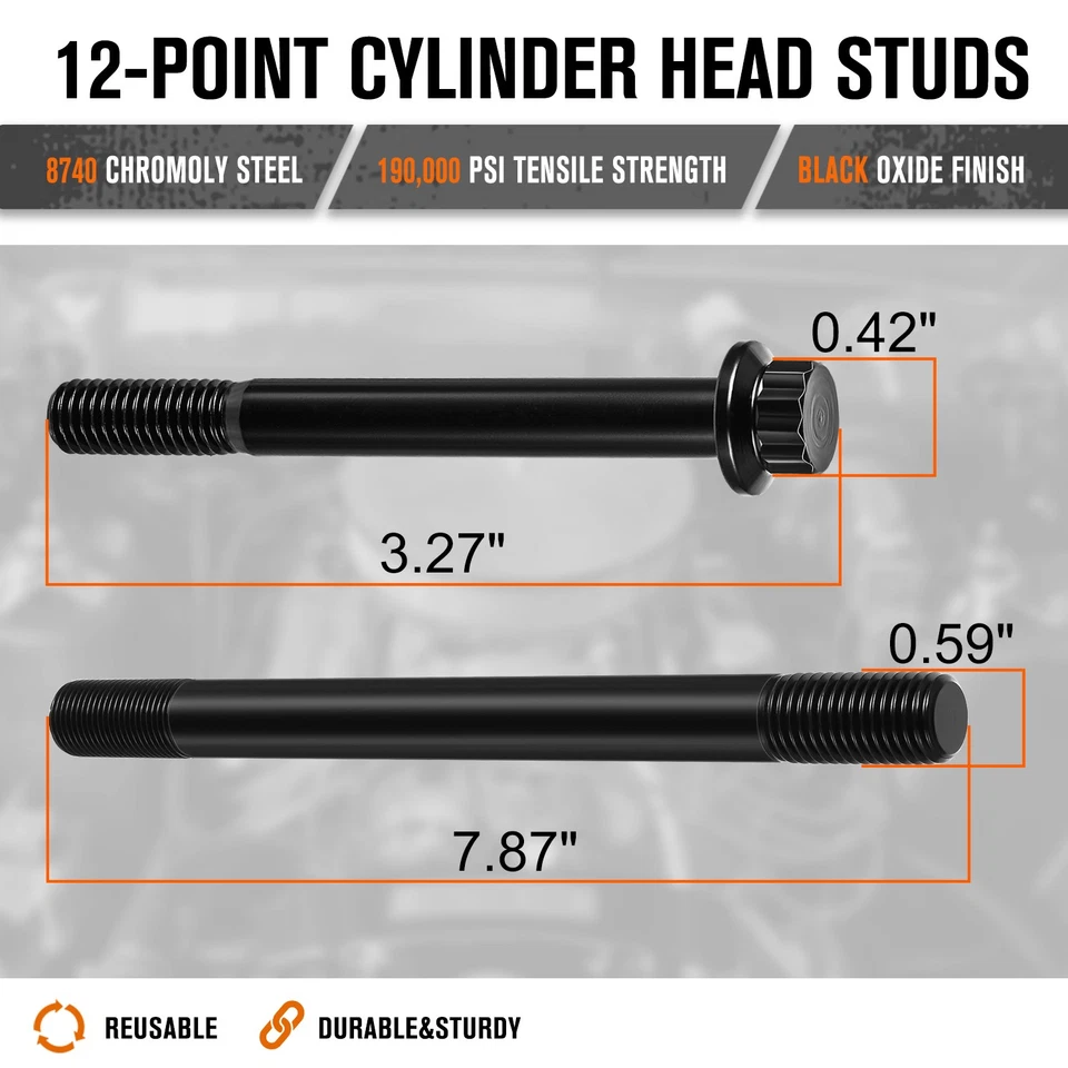 For 08-10 Ford F250-F550 Super Duty 12-Point Front Cylinder Head Studs Nuts Kit - Image 2 of 4