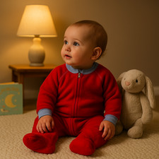 Vintage 1980s Gerber Red Fleece Infant Sleeper Footed Baby Pajamas  Size 7-12M